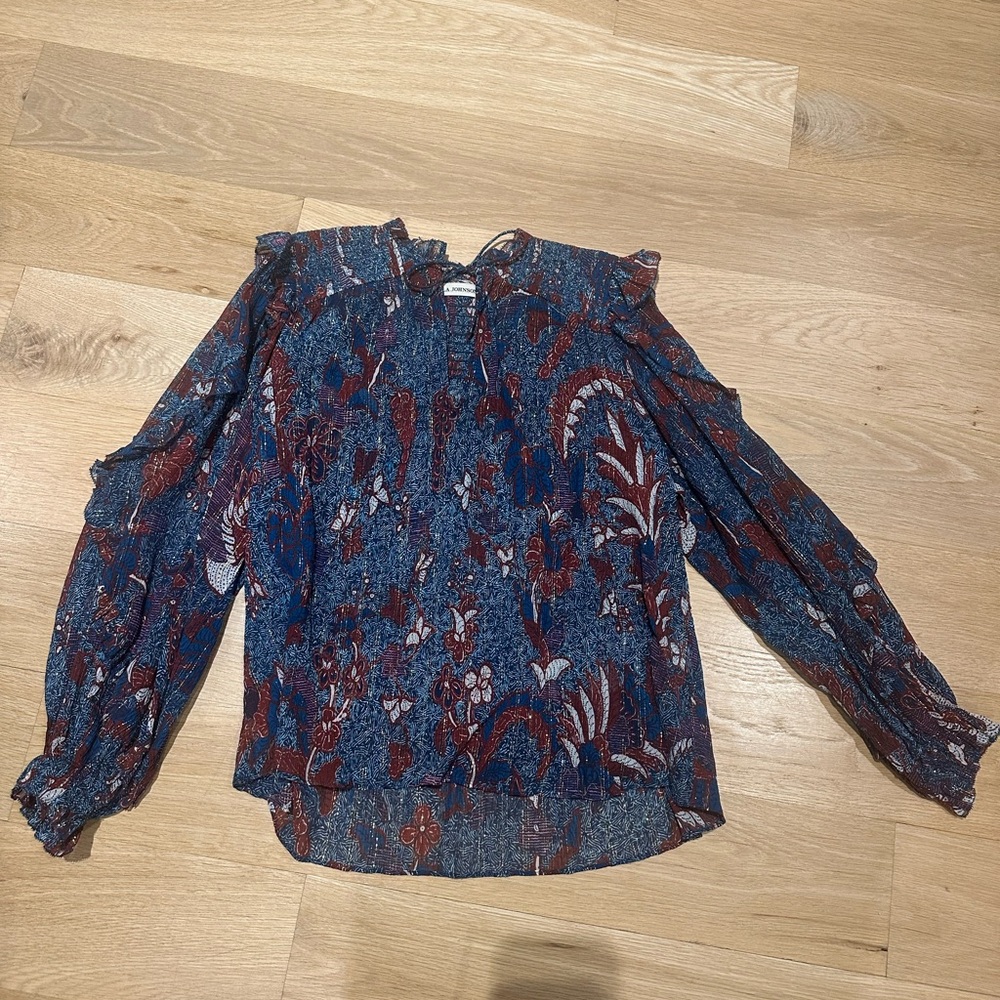 Ulla Johnson Blue and Red Floral Blouse